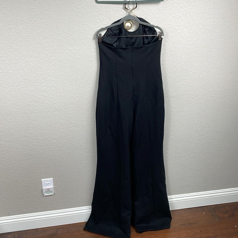 NWT AREA Crystal Cut Out Halter Jumpsuit Brass Glass Jewel Wide Leg Black Sz XL - Picture 5 of 16
